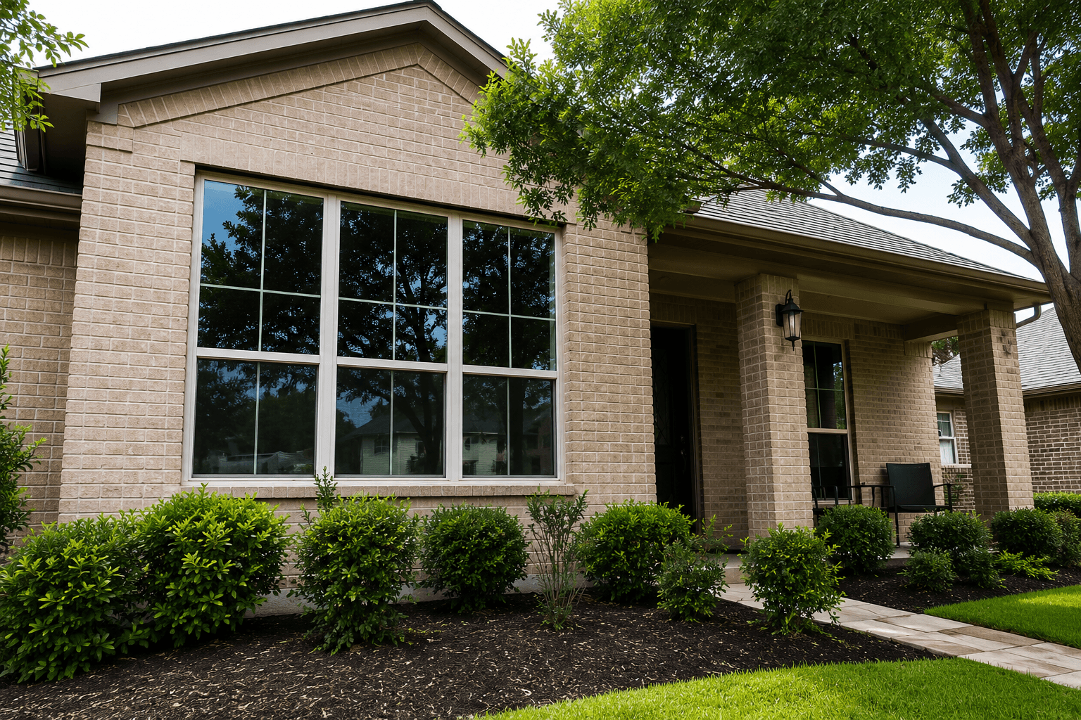 Classic DFW brick home with spotless clean windows and manicured landscaping
