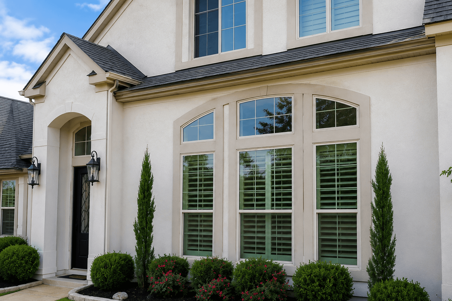 Upscale DFW home with arched windows professionally cleaned by BrightPath Windows